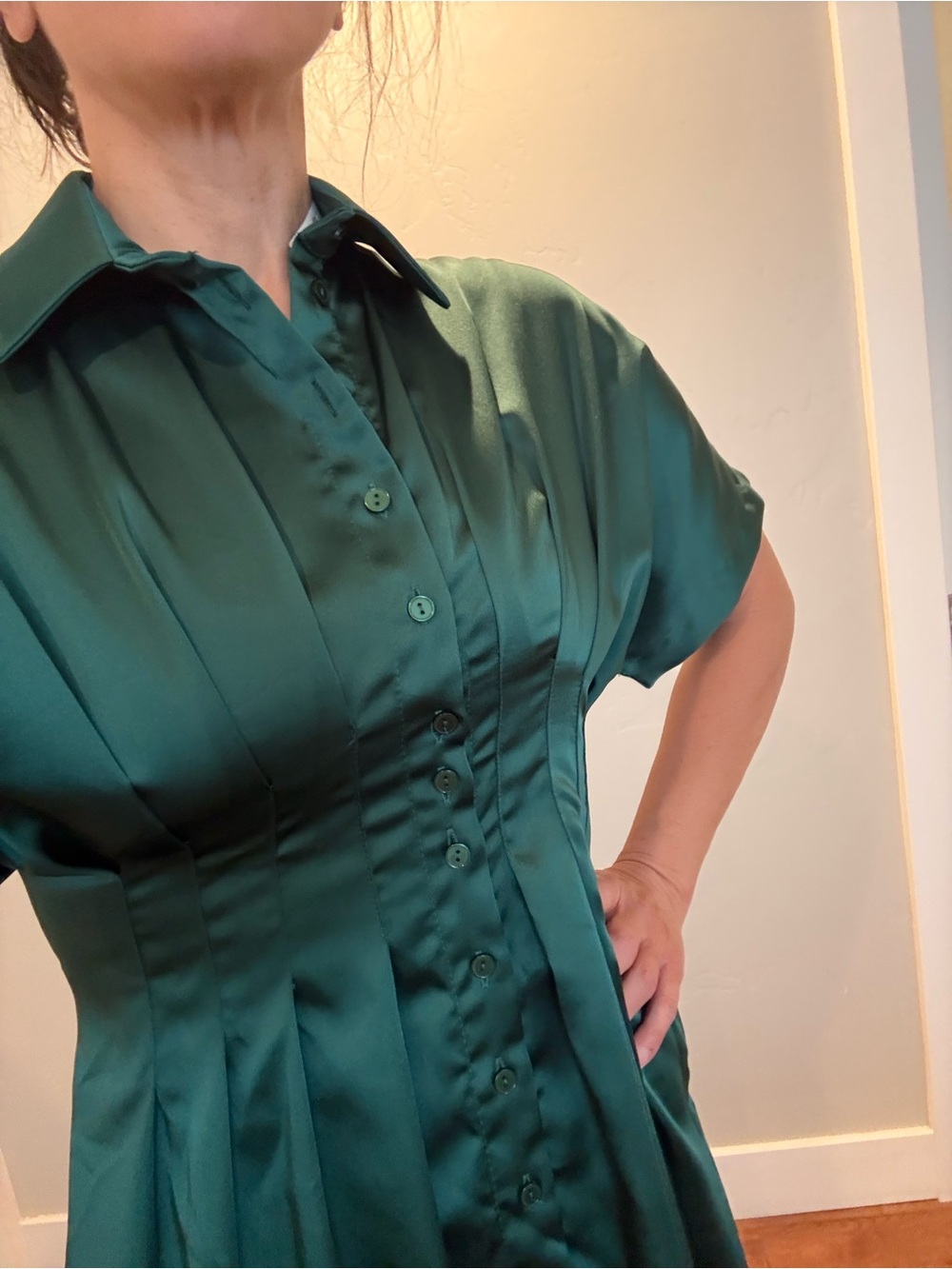 Anthropologie Women’s Emerald Green Satin Dress Size Small Very Flattering NWT